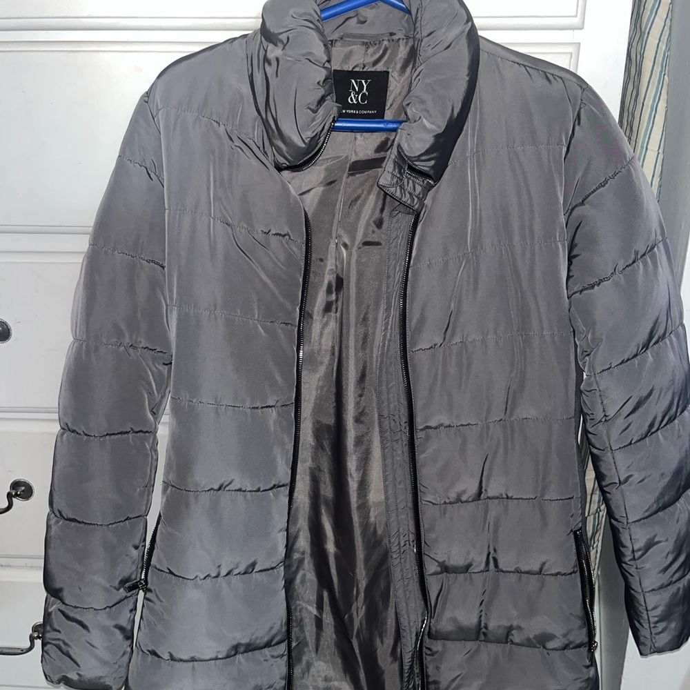 New York & Company Womens Charcoal Puffer Jacket